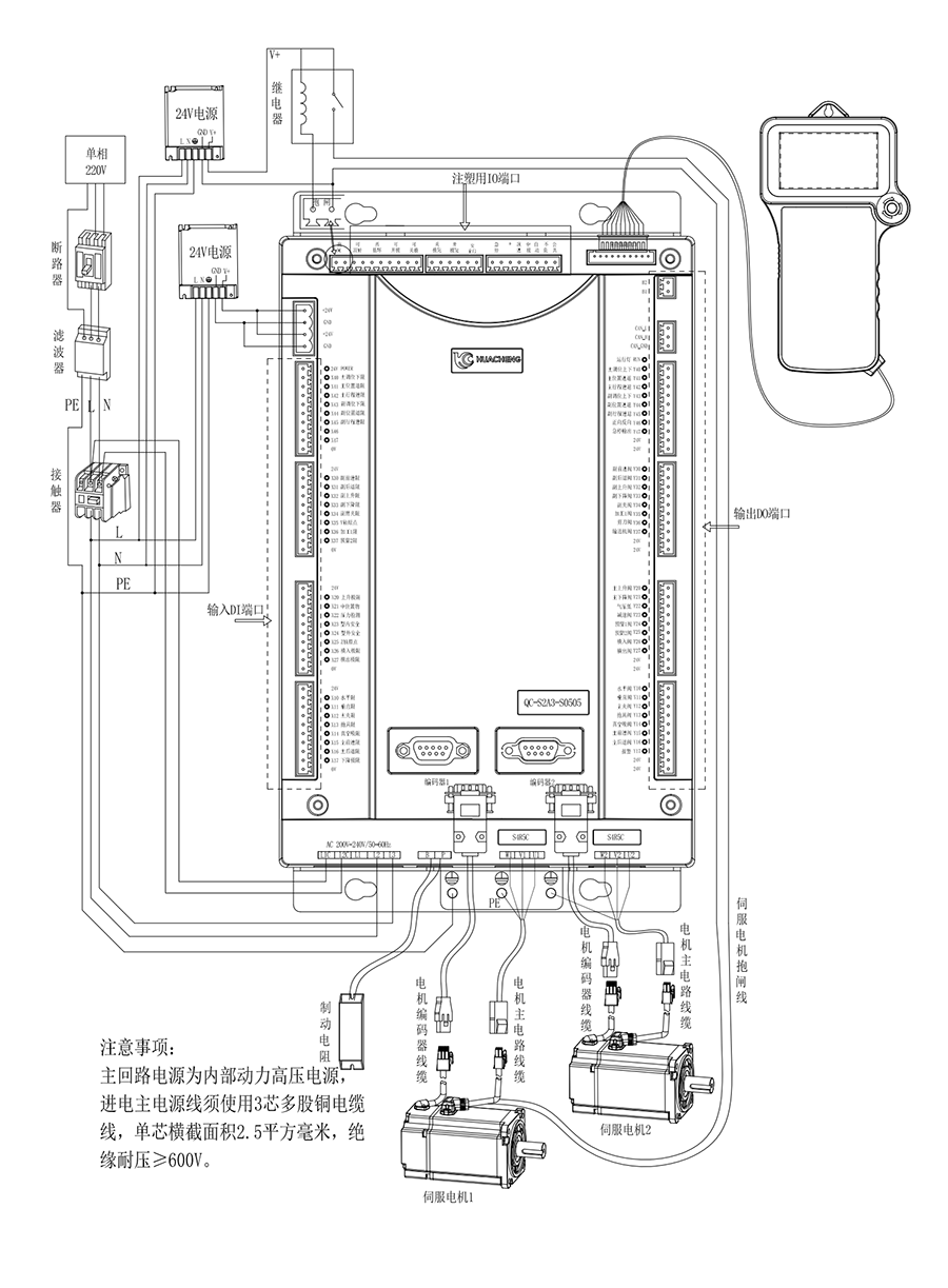 QC-S2E两轴注塑驱控一体机械手控制系统接线图